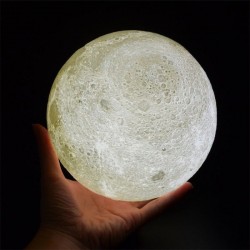 Lampa Luna 3D 20 cm, LED 16 culori, reincarcabila, telecomanda, suport lemn