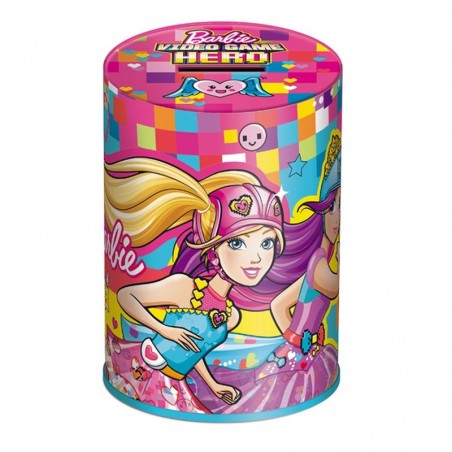 Pusculita Barbie roz, metalica, forma rotunda, 13x7 cm