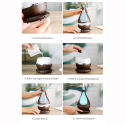 Difuzor ultrasunete aromaterapie, 400 ml, 12W, temporizator, iluminat LED