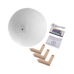 Lampa Glob Pamantesc 3D 20 cm, LED 16 culori, reincarcabila, telecomanda, stand lemn