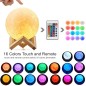 Lampa Luna 3D 20 cm, LED 16 culori, reincarcabila, telecomanda, suport lemn