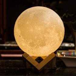 Lampa Luna 3D 20 cm, LED 16 culori, reincarcabila, telecomanda, suport lemn