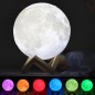 Lampa Luna 3D 20 cm, LED 16 culori, reincarcabila, telecomanda, suport lemn
