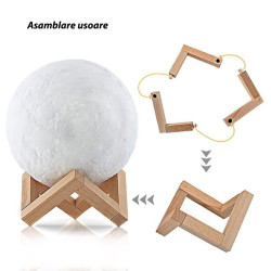 Lampa Luna 3D 20 cm, LED 16 culori, reincarcabila, telecomanda, suport lemn