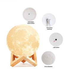 Lampa Luna 3D 20 cm, LED 16 culori, reincarcabila, telecomanda, suport lemn