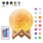 Lampa Luna 3D 20 cm, LED 16 culori, reincarcabila, telecomanda, suport lemn