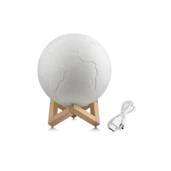 Lampa Glob Pamantesc 3D 20 cm, LED 16 culori, reincarcabila, telecomanda, stand lemn