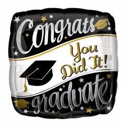 Balon folie Congrats Graduate, party absolvire, diametru 41 cm, negru