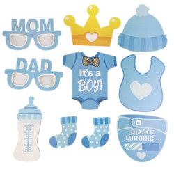 Propsuri PhotoBooth It's a Boy, petreceri botez, 20 piese, suport bat, albastru
