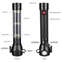 Lanterna LED CREE 3W, 9 in 1 reincarcabila, alarma, functie powerbank, cutter
