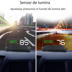 Display auto de bord, LCD 5 inch, senzor lumina, panou reflexie, conector OBD-II