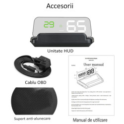 Display auto de bord, LCD 5 inch, senzor lumina, panou reflexie, conector OBD-II