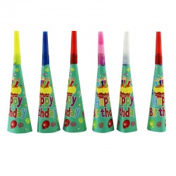 Suflatori colorate Happy Birthday pentru petreceri copii, set 6 bucati