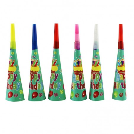 Suflatori colorate Happy Birthday pentru petreceri copii, set 6 bucati