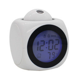 Ceas de birou iluminat LED, proiectie ora, alarma, 5 melodii, temperatura