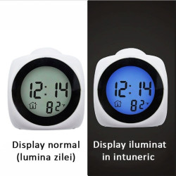 Ceas de birou iluminat LED, proiectie ora, alarma, 5 melodii, temperatura