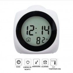 Ceas de birou iluminat LED, proiectie ora, alarma, 5 melodii, temperatura