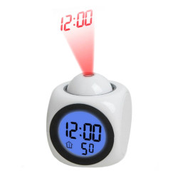 Ceas de birou iluminat LED, proiectie ora, alarma, 5 melodii, temperatura