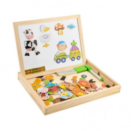 Tablita magnetica 2 fete, 108 piese puzzle magnetice, marker, creta, burete