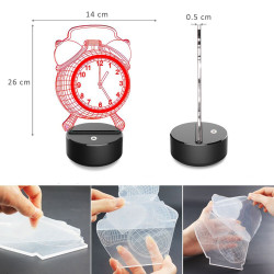 Lampa 3D LED forma ceas, 7 culori, control touch, 2 moduri iluminare