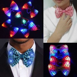 Papion cu LED RGB, aplicatii paiete, material textil, unisex, 11.5x6.5 cm