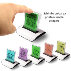 Ceas digital LED 7 culori, ecran tactil, temperatura, data, cronometru, alarma