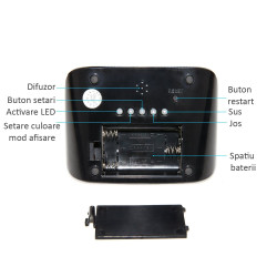 Ceas digital LED 7 culori, ecran tactil, temperatura, data, cronometru, alarma