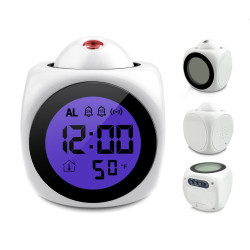 Ceas de birou iluminat LED, proiectie ora, alarma, 5 melodii, temperatura