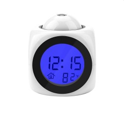 Ceas de birou iluminat LED, proiectie ora, alarma, 5 melodii, temperatura