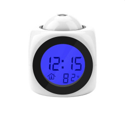 Ceas de birou iluminat LED, proiectie ora, alarma, 5 melodii, temperatura