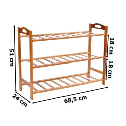Raft pentru incaltaminte, 3 nivele, 68.5x51x24 cm, din bambus