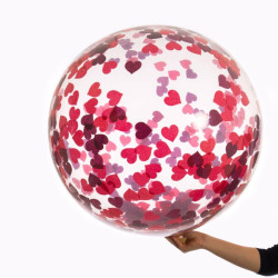Balon transparent confetti inimioare rosii, diametru 18 inch, latex