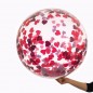 Balon transparent confetti inimioare rosii, diametru 18 inch, latex