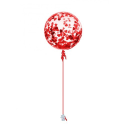 Balon transparent confetti inimioare rosii, diametru 18 inch, latex