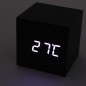 Ceas digital Cub lemn, iluminat LED, senzor sunet, alarma, afisare temperatura, data