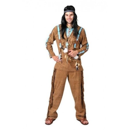 Costum de indian barbati, camasa si pantaloni, poliester, maro