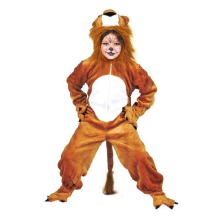 Costum Leul Simba tip salopeta, fetite si baieti, inchidere fermoar, maro-alb
