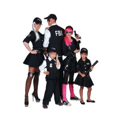 Costum agent FBI dama, rochie, curea, palarie, poliester, negru