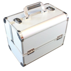 Geanta pentru cosmetice cu organizator, 7 compartimente, interior velur, argintiu