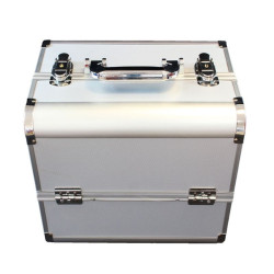 Geanta pentru cosmetice cu organizator, 7 compartimente, interior velur, argintiu