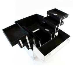Geanta pentru cosmetice cu organizator, 7 compartimente, interior velur, argintiu