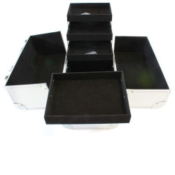Geanta pentru cosmetice cu organizator, 7 compartimente, interior velur, argintiu