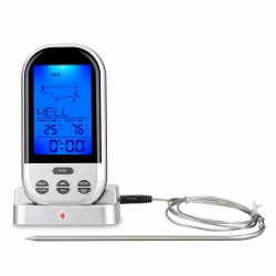 Termometru digital cu sonda pentru carne, Wireless, display LCD, LED, 8 butoane