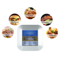 Termometru digital cu sonda, touchscreen, 8 tipuri carne, LCD iluminat, temporizator