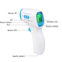Termometru digital non-contact pentru corp si suprafete, ecran LCD, memorie, alarma