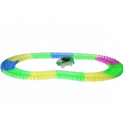 Pista fosforescenta flexibila 100 piese, cu masinuta iluminata LED, multicolora