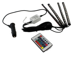 Lumina ambientala auto LED RGB, 4 benzi autoadezive, 6W, 4 moduri, telecomanda