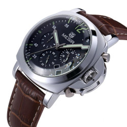 Ceas barbatesc Quartz, calendar, indicatoare fosforescente, curea piele, Megir