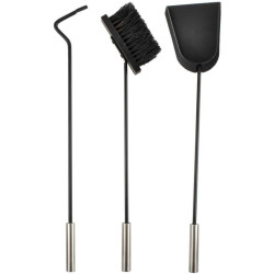 Carucior depozitat lemne pentru semineu, 80 cm, 3 accesorii otel, negru
