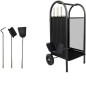 Carucior depozitat lemne pentru semineu, 80 cm, 3 accesorii otel, negru Carucior depozitat lemne pentru semineu, 80 cm, 3 accesorii otel, negru